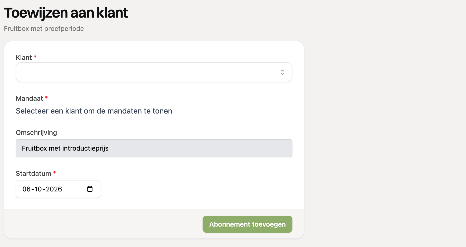 Een template toewijzen aan een klant