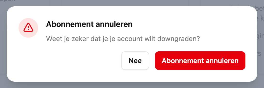 Het bevestigingsvenster om het abonnement te annuleren