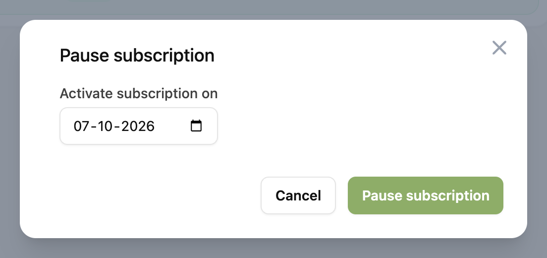 Choose the date on which the subscription becomes active again