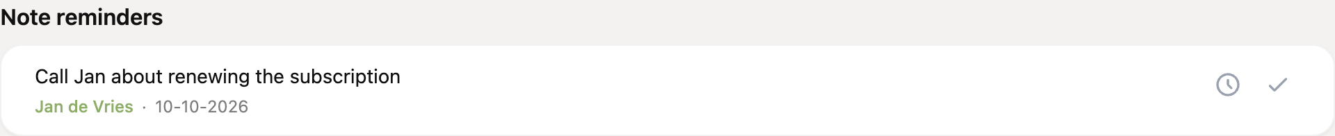 The note reminders on the Reminders page