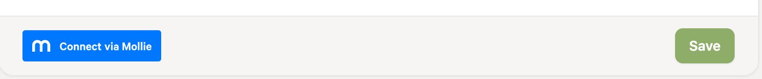 The Connect via Mollie button at the bottom of the account form