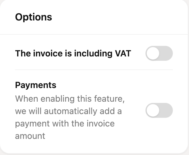 The invoice options
