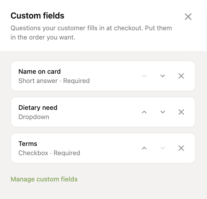 The panel with custom fields on a payment link