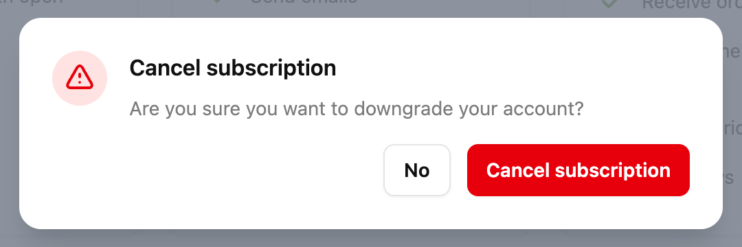 The confirmation window to cancel the subscription