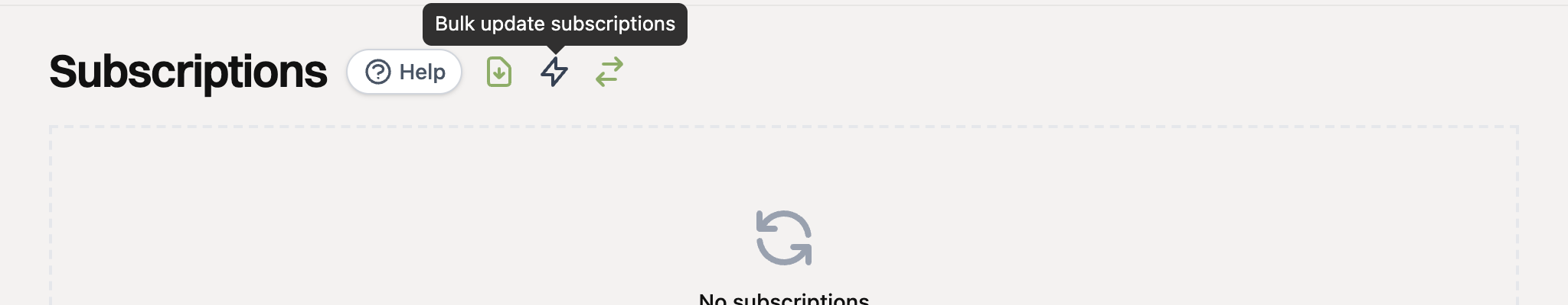 The lightning bolt icon Bulk update subscriptions next to the title
