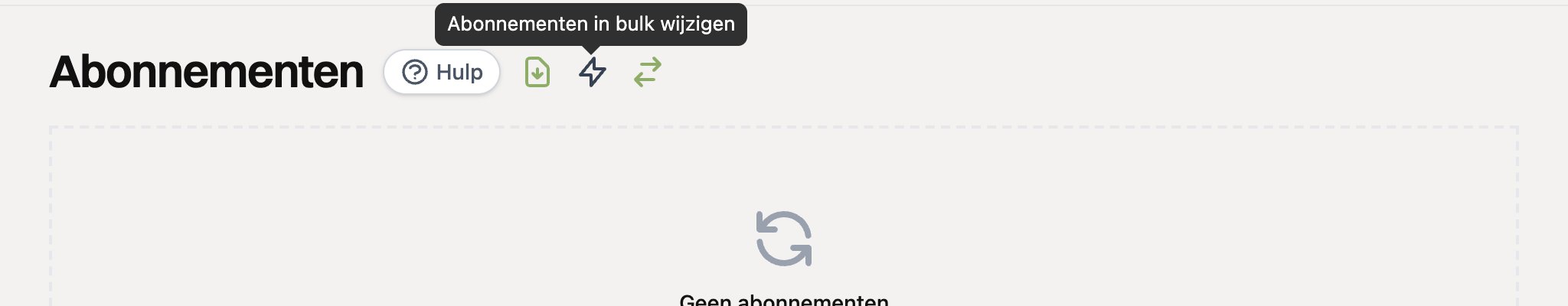 Het bliksem-icoon Abonnementen in bulk wijzigen naast de titel