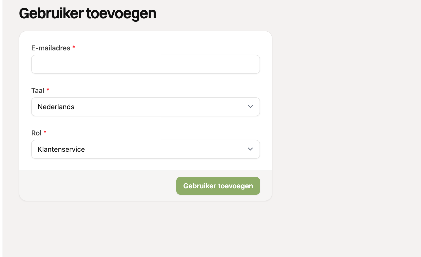Het formulier om een gebruiker toe te voegen
