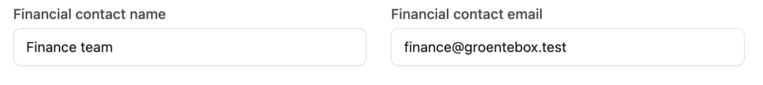 The fields Financial contact name and Financial contact email