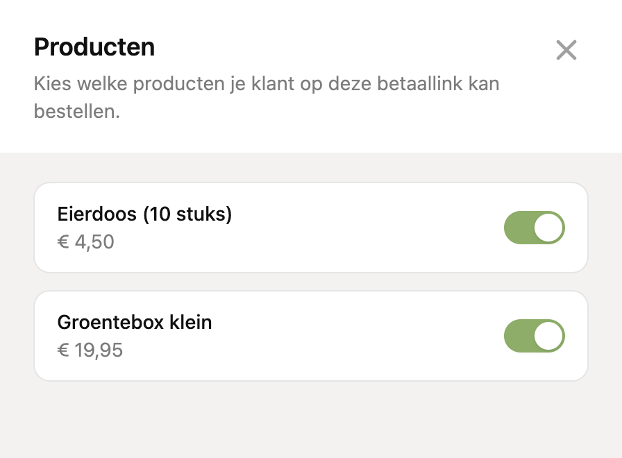 Het paneel Producten