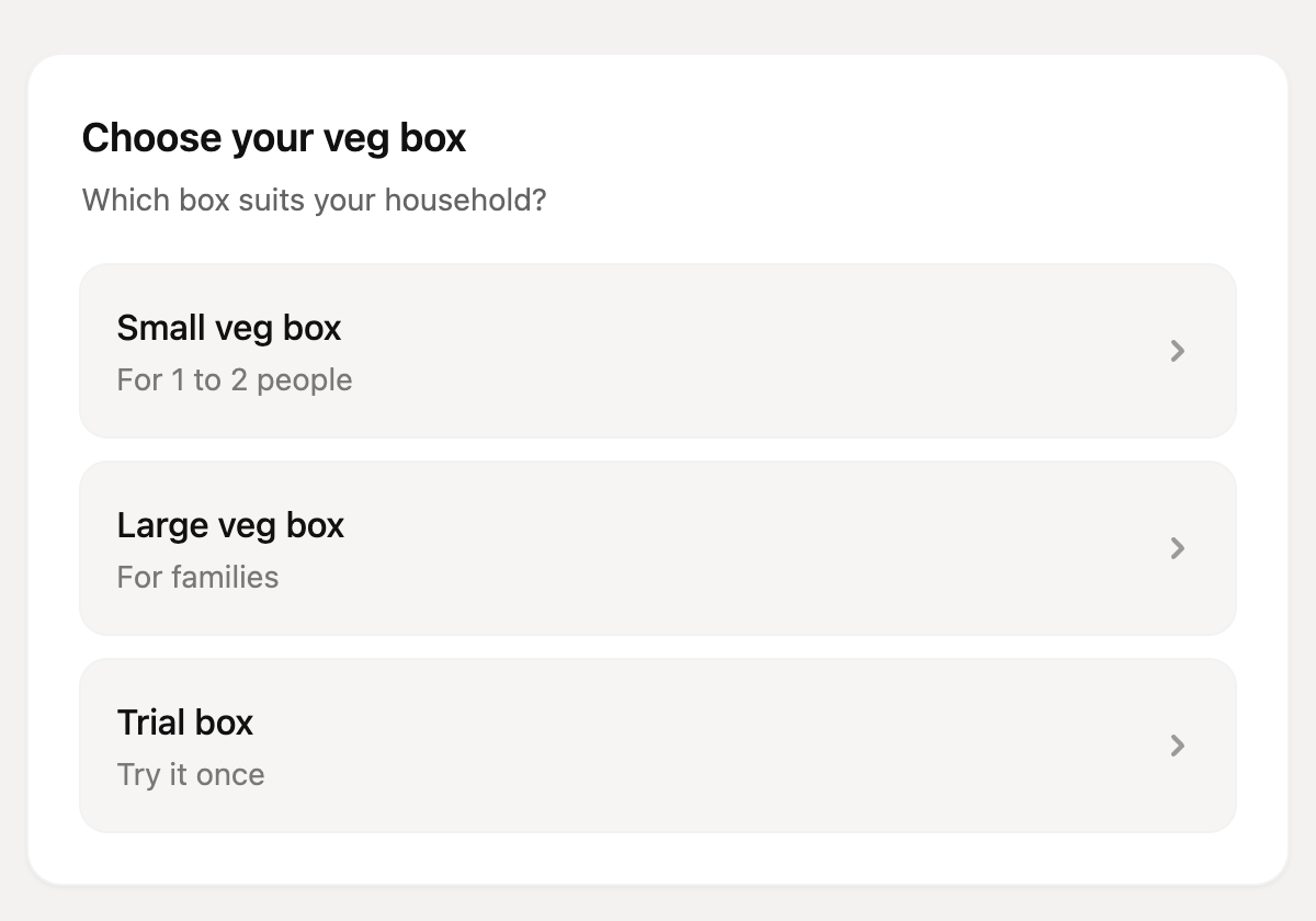 The choice page as your customer sees it