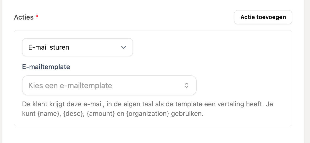 De actie E-mail sturen