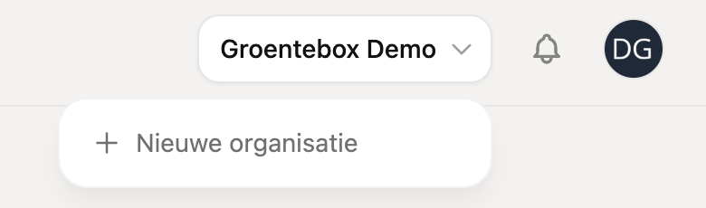 Het organisatiemenu met Nieuwe organisatie