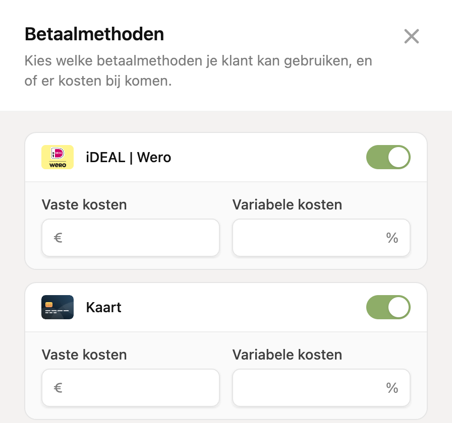 Het paneel Betaalmethoden