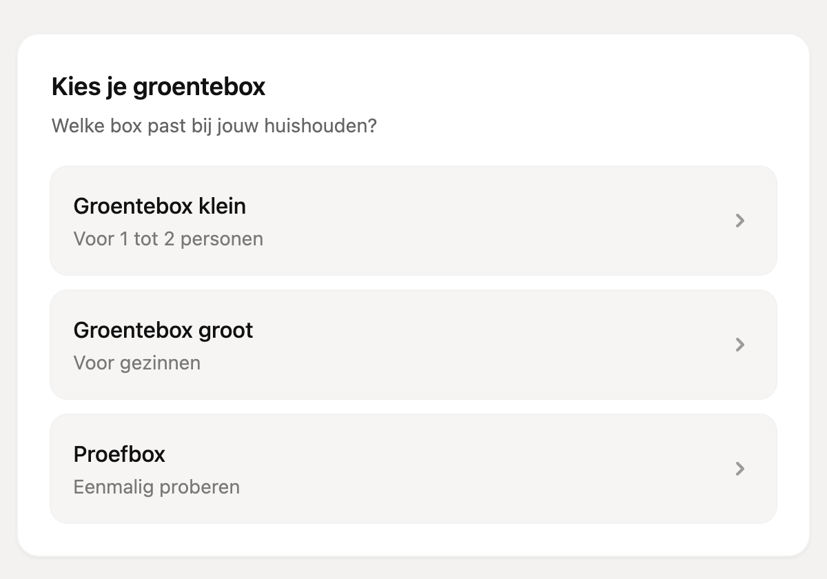 De keuzepagina zoals je klant die ziet