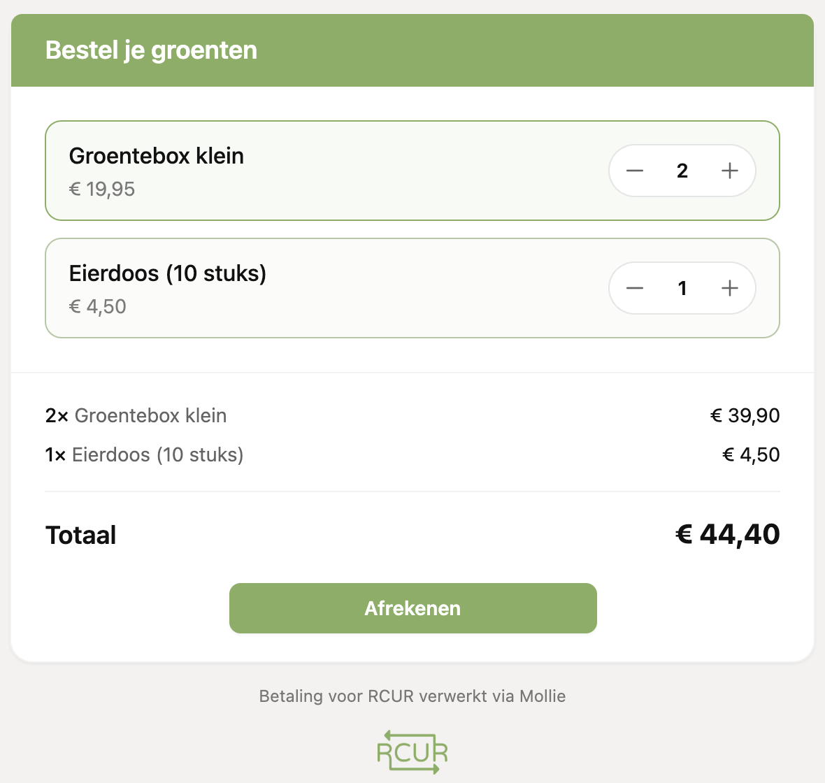 De bestelpagina zoals de klant die ziet