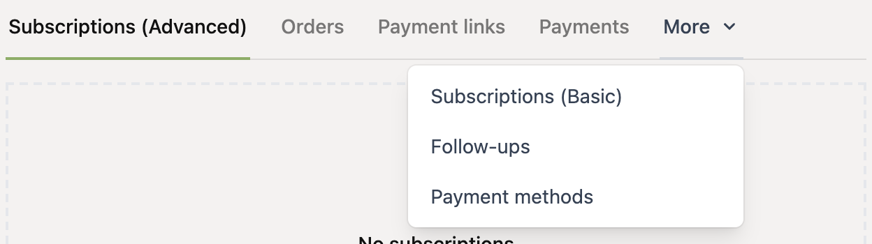 The More menu with Subscriptions (Basic)