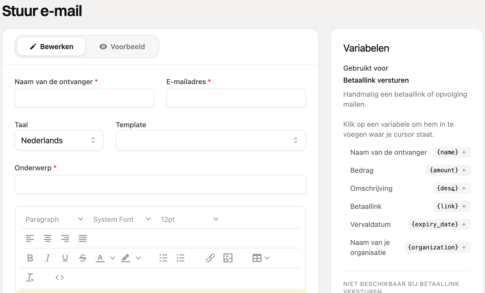 De pagina Stuur e-mail