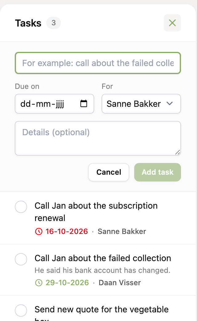 The form to add a task with title, date, colleague and details