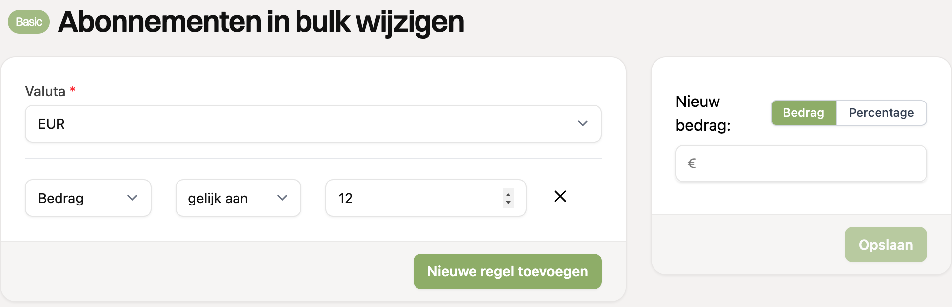 Filter op bedrag gelijk aan 12