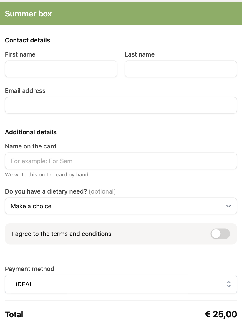 The checkout with custom fields