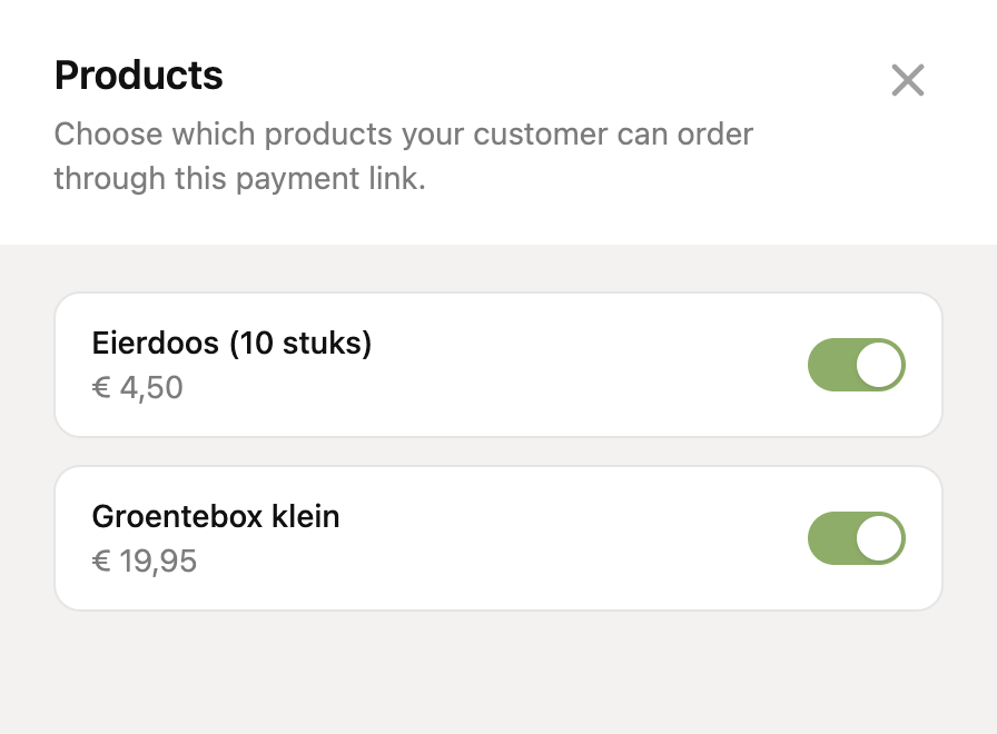 The Products panel