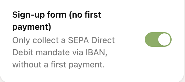 The sign-up form option enabled