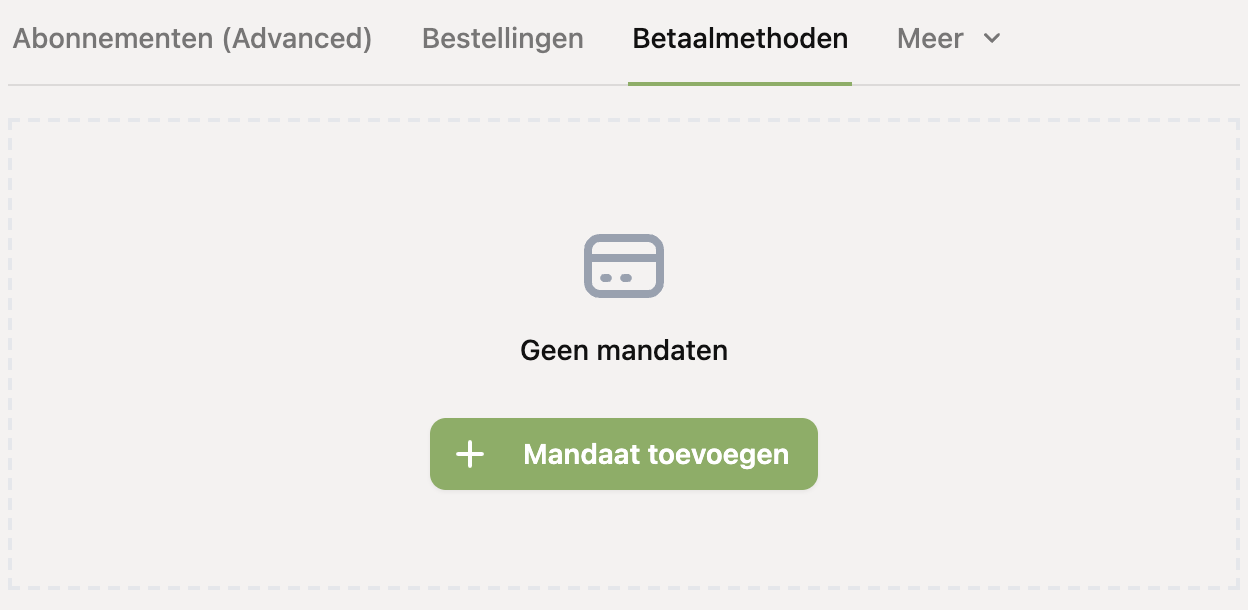 Het tabje Betaalmethoden van een klant