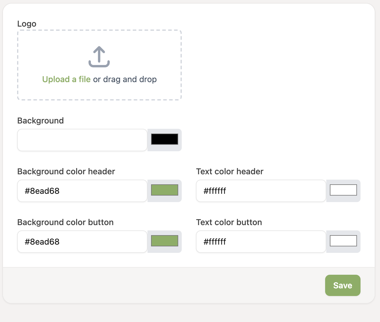 The Customize profile page with logo and colors