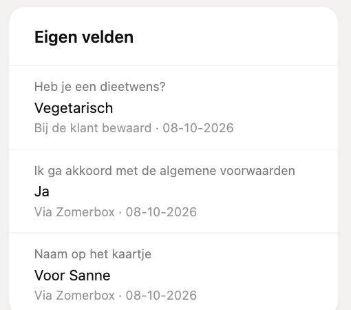 De kaart Eigen velden op de klantpagina
