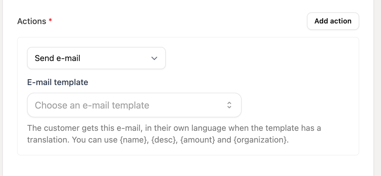 The Send e-mail action