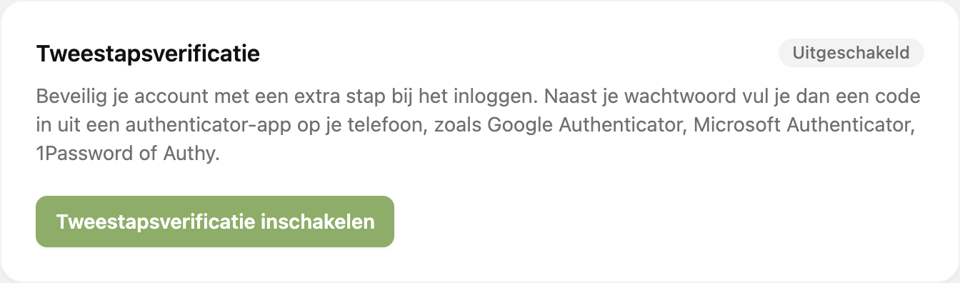 De pagina Tweestapsverificatie met de status Uitgeschakeld