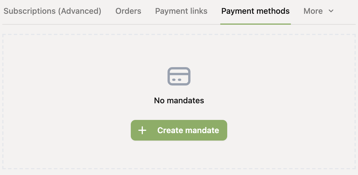 The Payment methods tab of a customer