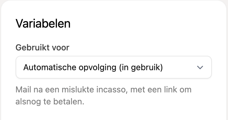 Het paneel Variabelen met Gebruikt voor: Automatische opvolging (in gebruik)