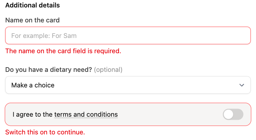 The checkout with a required checkbox for the terms