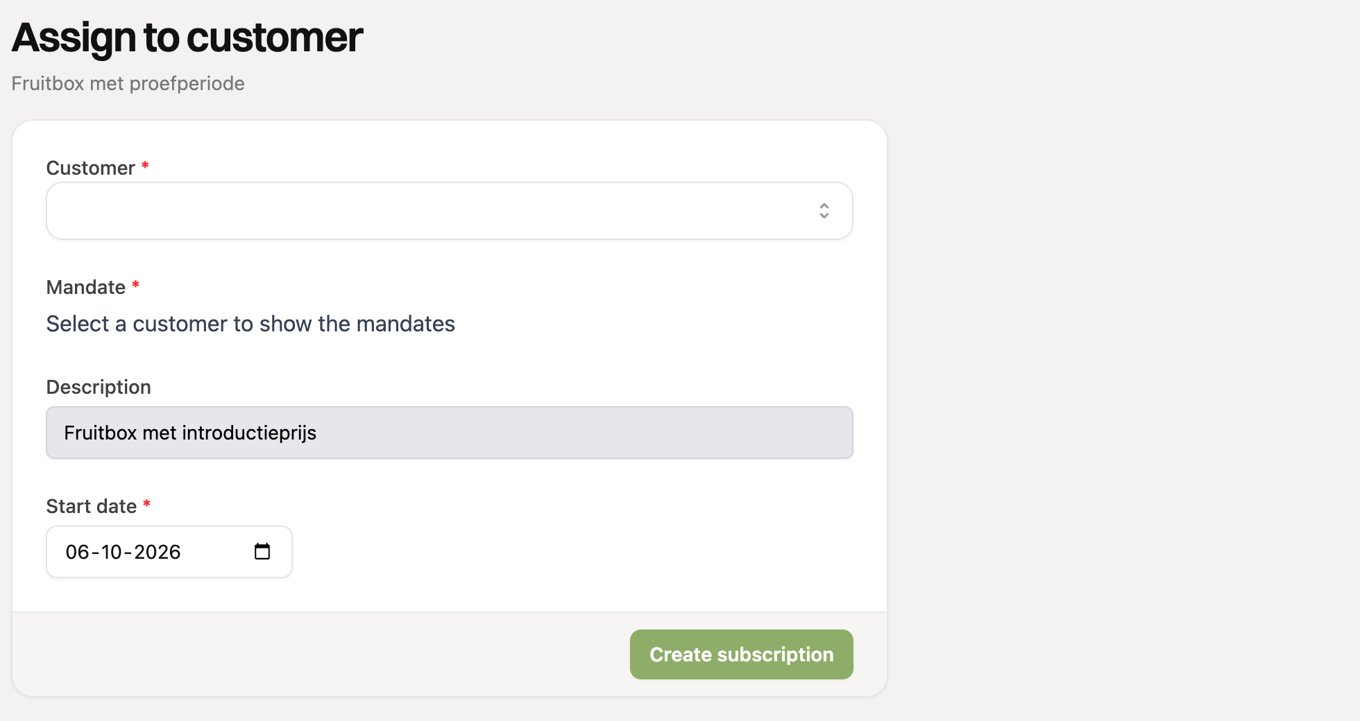 Assigning a template to a customer