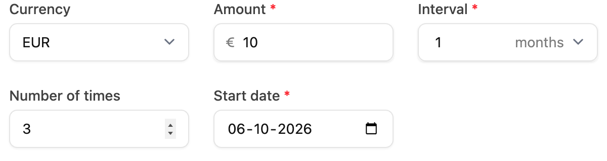 Basic subscription with amount 10, interval 1 month and number of times 3
