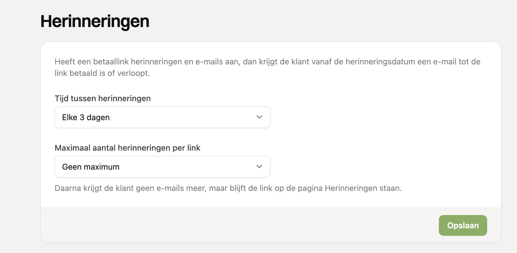 De instellingen voor herinneringen