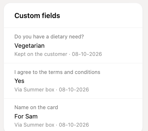 The Custom fields card on the customer page