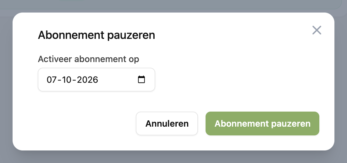 Kies de datum waarop het abonnement weer actief wordt