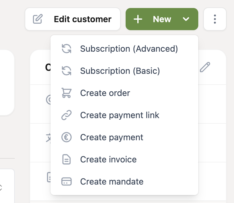 The New menu with Create invoice