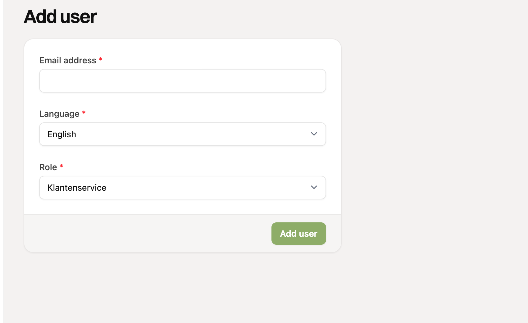 The form to add a user