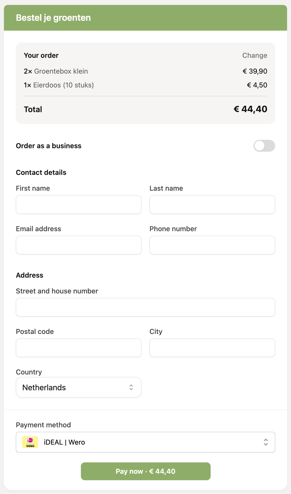 The customer checkout page
