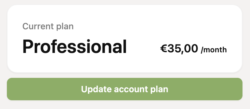 The current plan with the Update account plan button