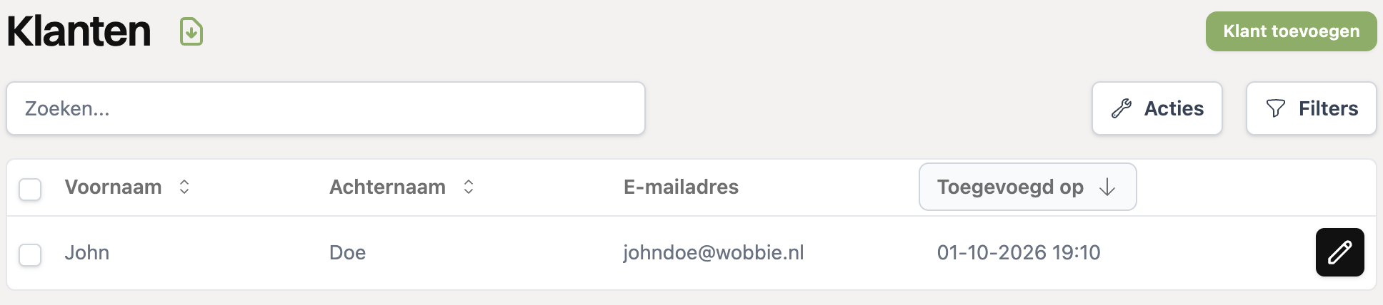 Het klantenoverzicht