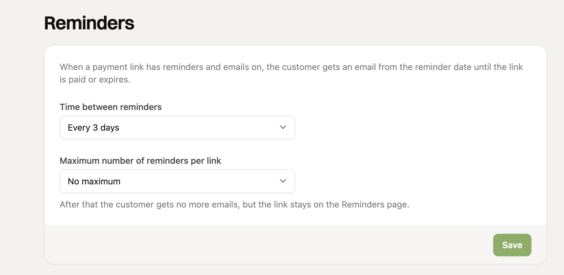 The reminder settings