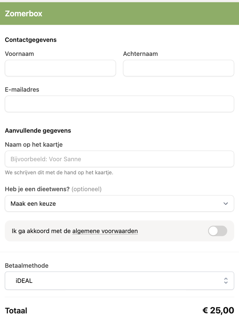 De checkout met eigen velden