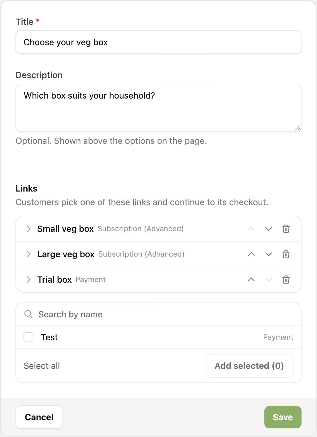 The form for a new choice link