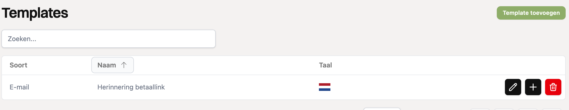 Het overzicht met templates en de knop Template toevoegen