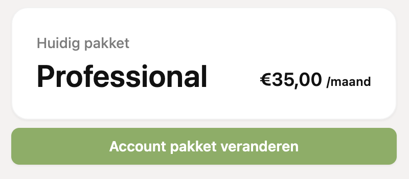 Het huidige pakket met de knop Account pakket veranderen