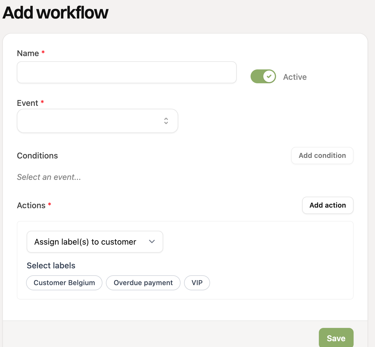 The form to add a workflow